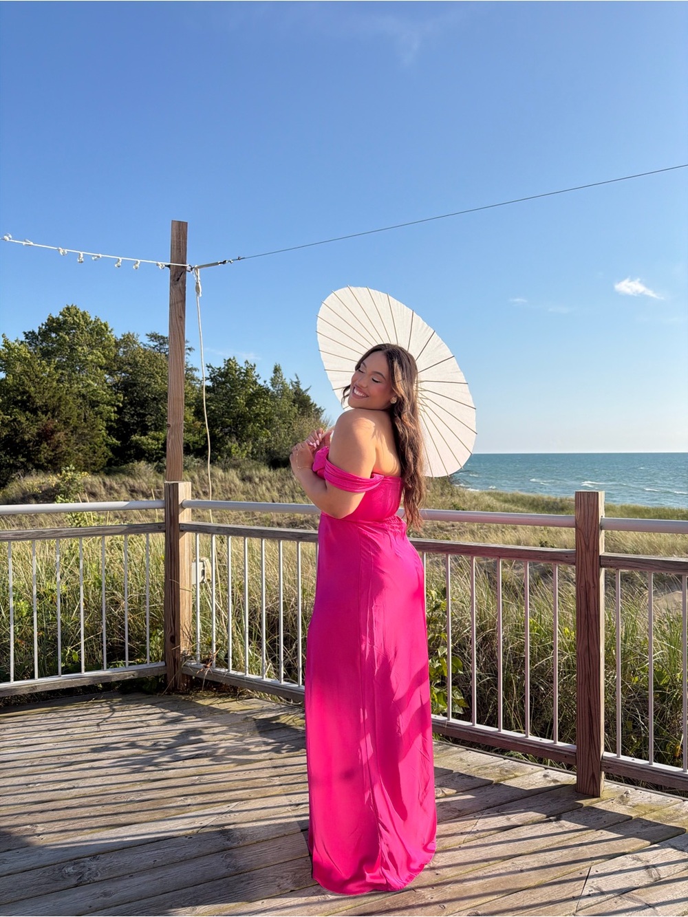 Birdy Grey Fuchsia Off-Shoulder Maxi Chemise